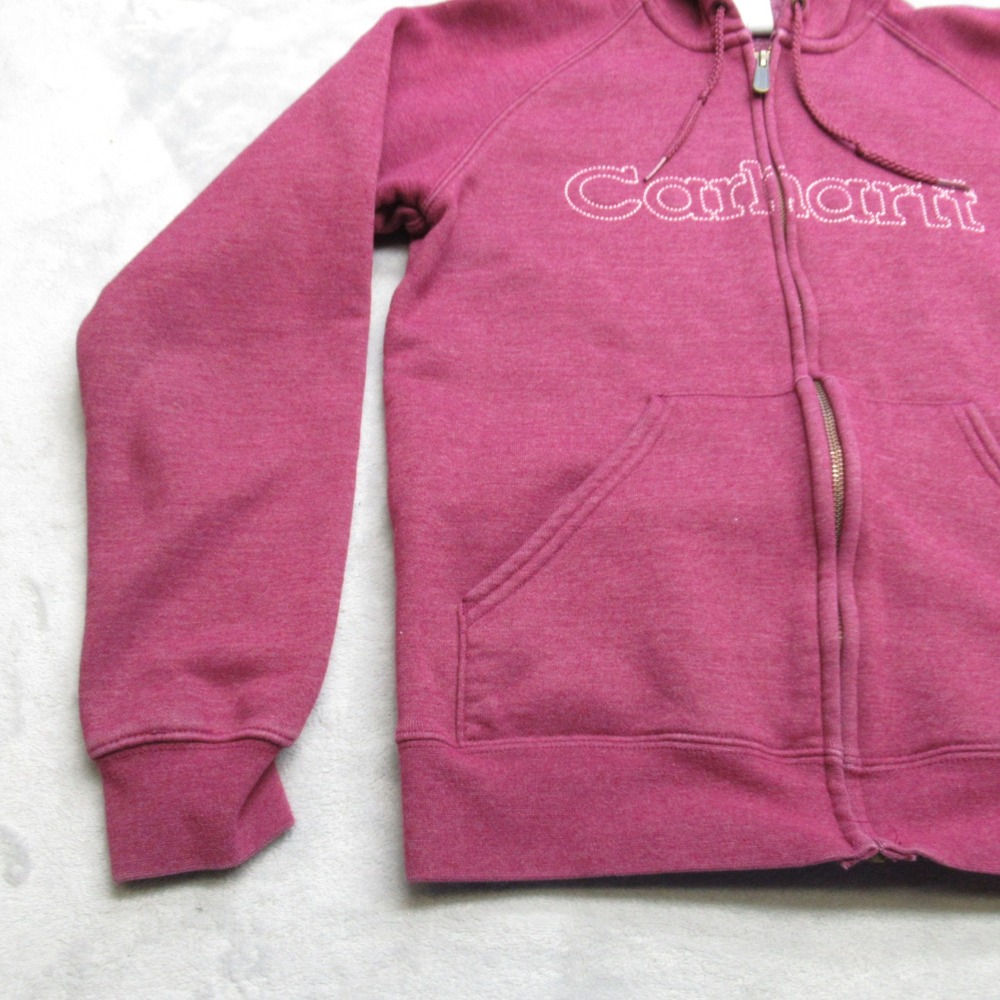 Carhartt Hoodie Womens Small Purple Pockets Raglan Full‎ Zip Fleece Sweatshirt - Picture 7 of 12